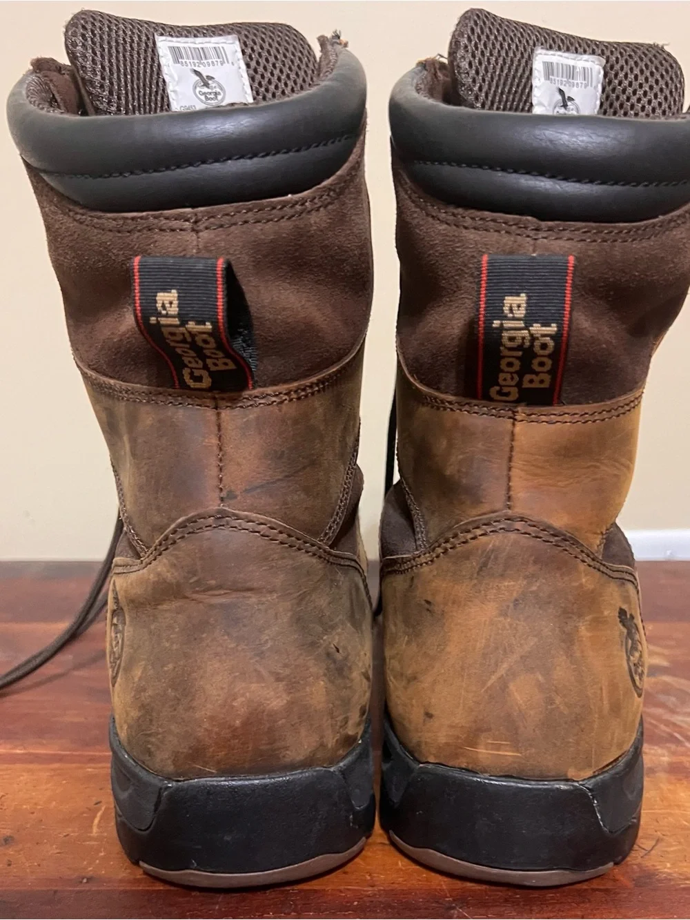Georgia Boot Brown Leather Waterproof Work Boots with Black Soles